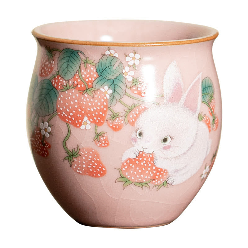 Nimara Ritual Small Strawberry Rabbit Teacup Kung Fu Tea Cup 90ml With Gift Box