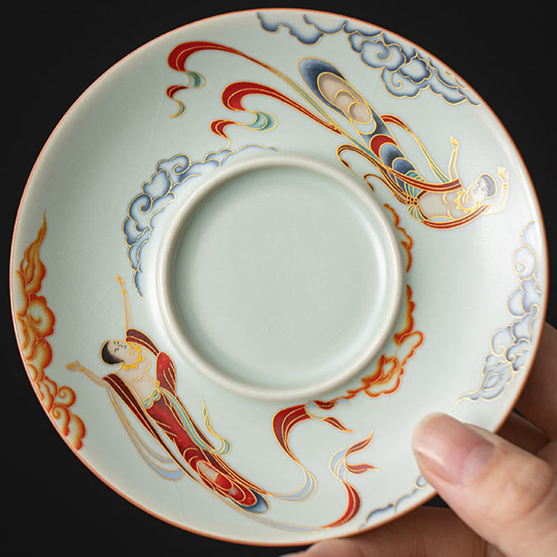 Nimara Ritual Thangka Dragon Buddhas Dunhuang Ceramic Gaiwan Sancai Kung Fu Tea Cup And Saucer With Lid Gift Box 180ml
