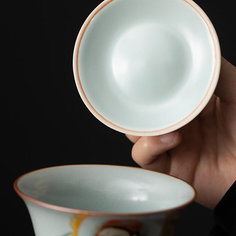 Nimara Ritual Thangka Dragon Buddhas Dunhuang Ceramic Gaiwan Sancai Kung Fu Tea Cup And Saucer With Lid Gift Box 180ml