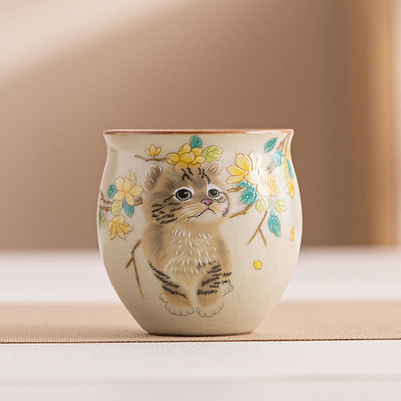 Nimara Ritual Cute Cat Yellow Flowers Rabbit Teacup Kung Fu Tea Cup