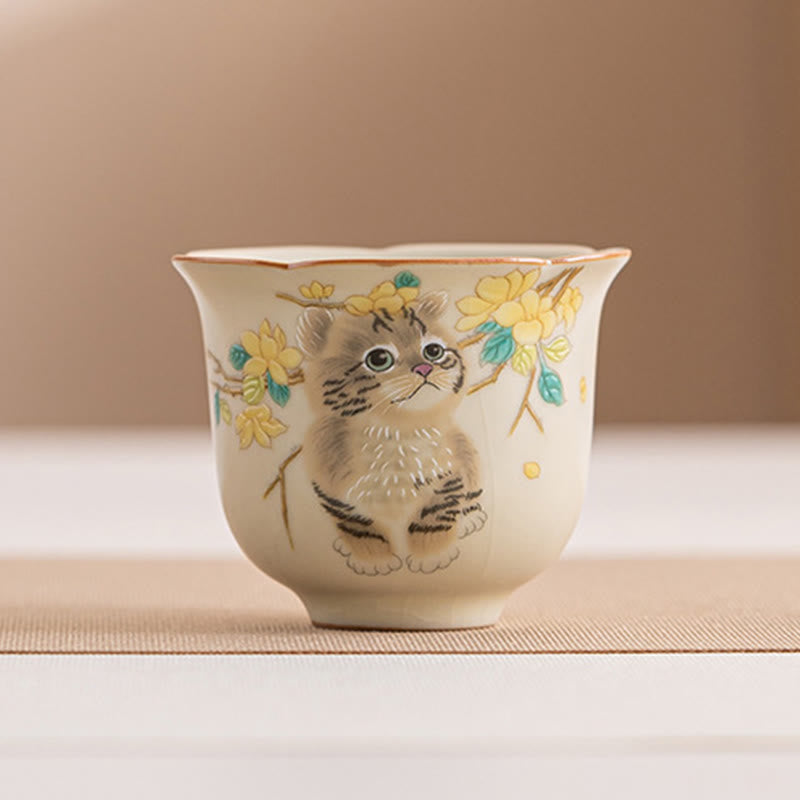 Nimara Ritual Cute Cat Yellow Flowers Rabbit Teacup Kung Fu Tea Cup
