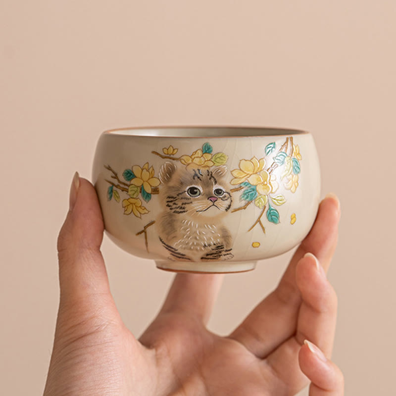 Nimara Ritual Cute Cat Yellow Flowers Rabbit Teacup Kung Fu Tea Cup