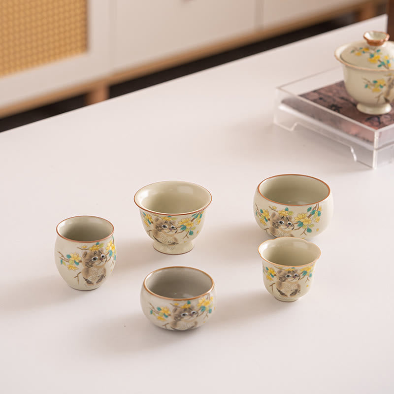 Nimara Ritual Cute Cat Yellow Flowers Rabbit Teacup Kung Fu Tea Cup