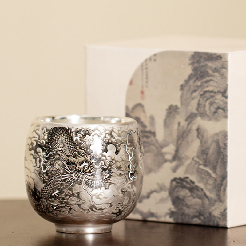 Nimara Ritual Fish Lotus Seaweed Valley Mountains Pine Tree Dragon Teacup Kung Fu Tea Cup With Gift Box