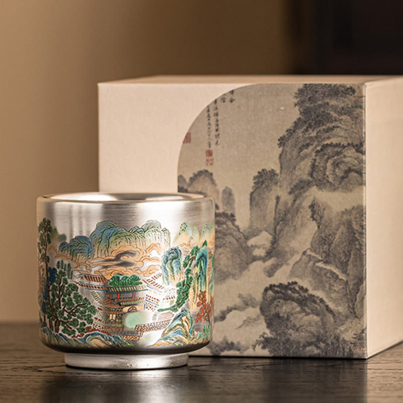 Nimara Ritual Fish Lotus Seaweed Valley Mountains Pine Tree Dragon Teacup Kung Fu Tea Cup With Gift Box