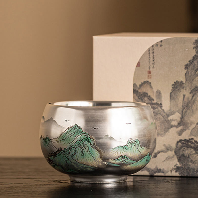 Nimara Ritual Fish Lotus Seaweed Valley Mountains Pine Tree Dragon Teacup Kung Fu Tea Cup With Gift Box