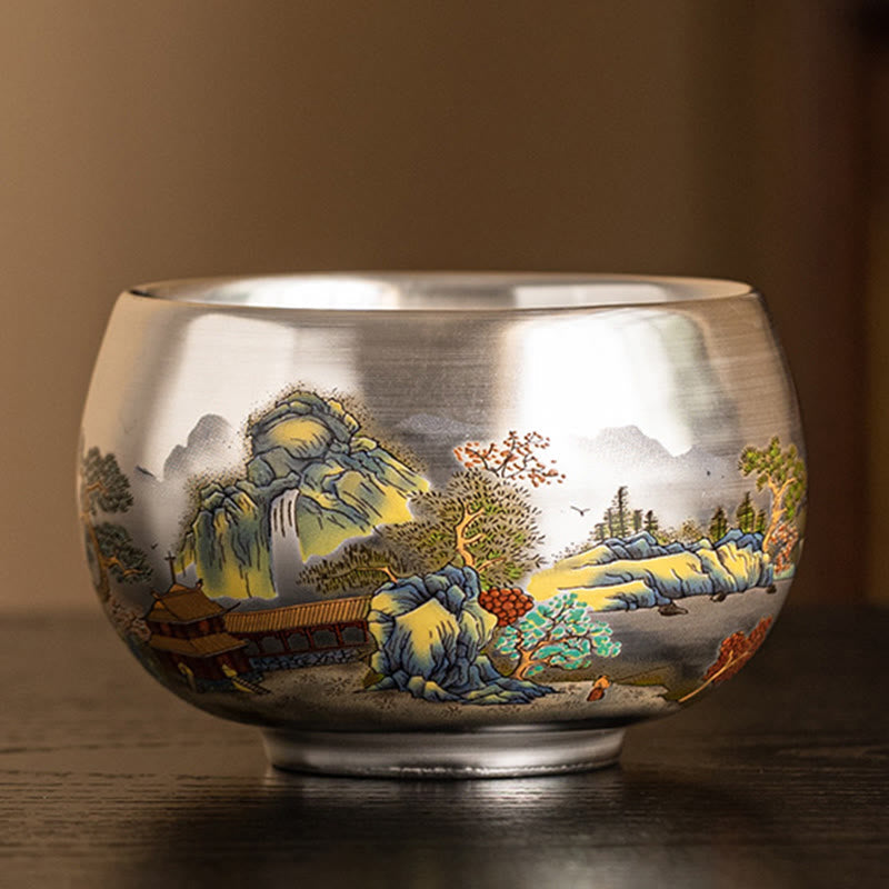 Nimara Ritual Fish Lotus Seaweed Valley Mountains Pine Tree Dragon Teacup Kung Fu Tea Cup With Gift Box