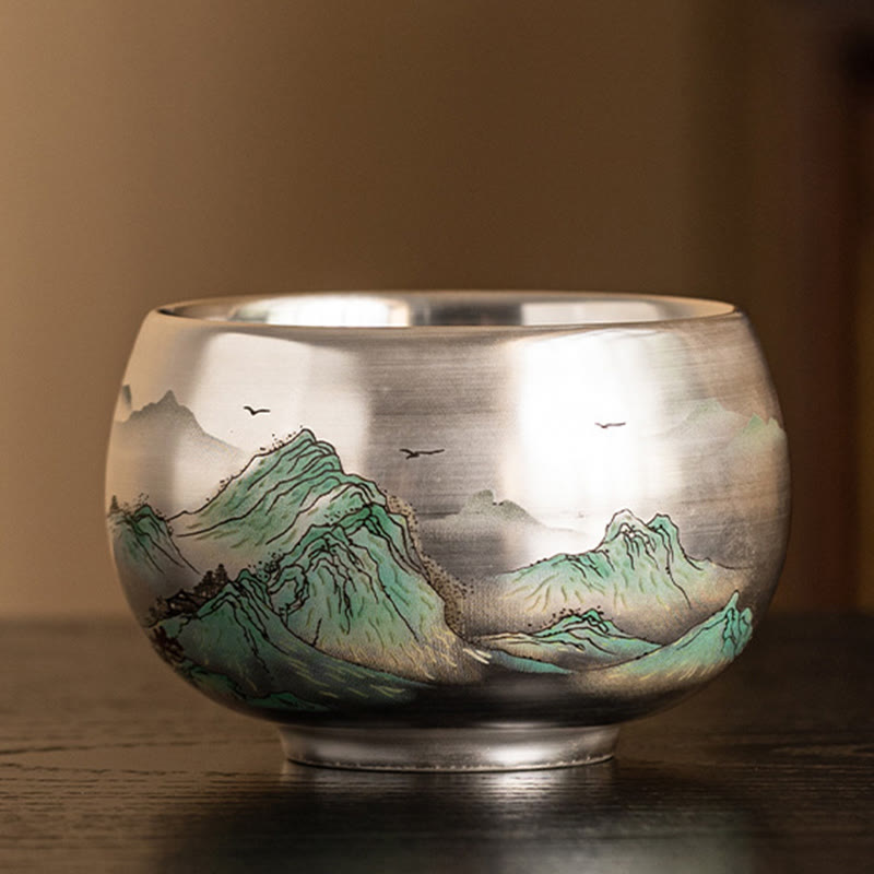 Nimara Ritual Fish Lotus Seaweed Valley Mountains Pine Tree Dragon Teacup Kung Fu Tea Cup With Gift Box