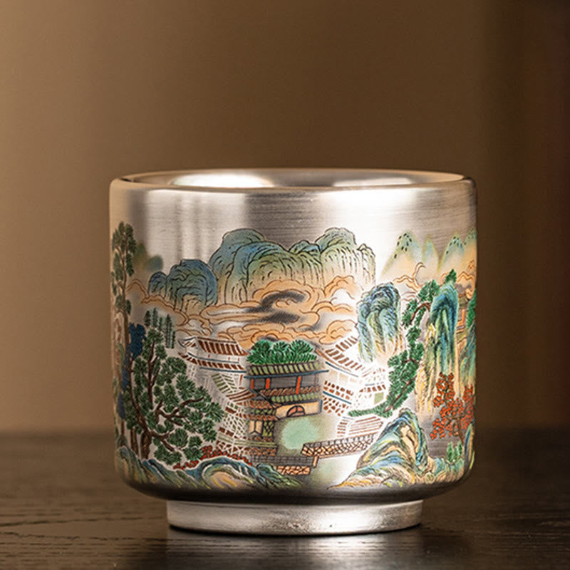 Nimara Ritual Fish Lotus Seaweed Valley Mountains Pine Tree Dragon Teacup Kung Fu Tea Cup With Gift Box