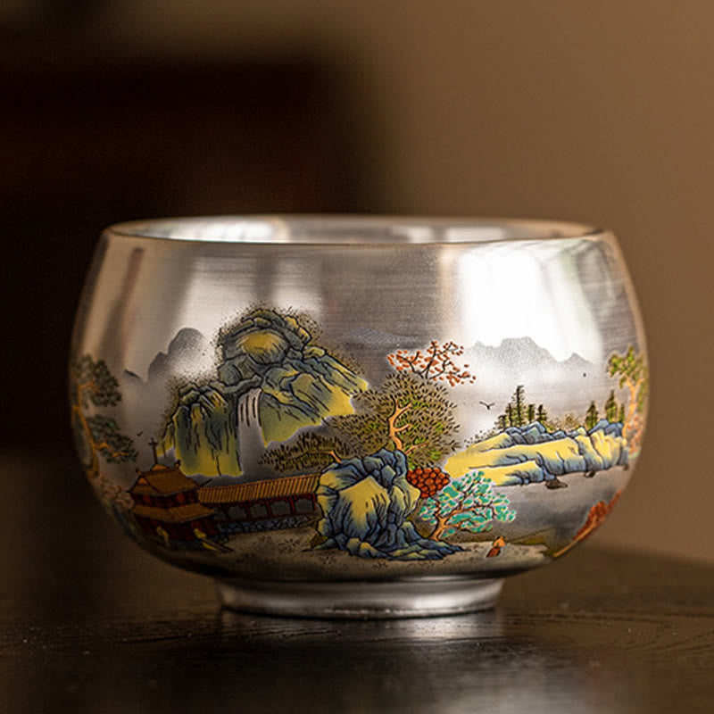 Nimara Ritual Fish Lotus Seaweed Valley Mountains Pine Tree Dragon Teacup Kung Fu Tea Cup With Gift Box