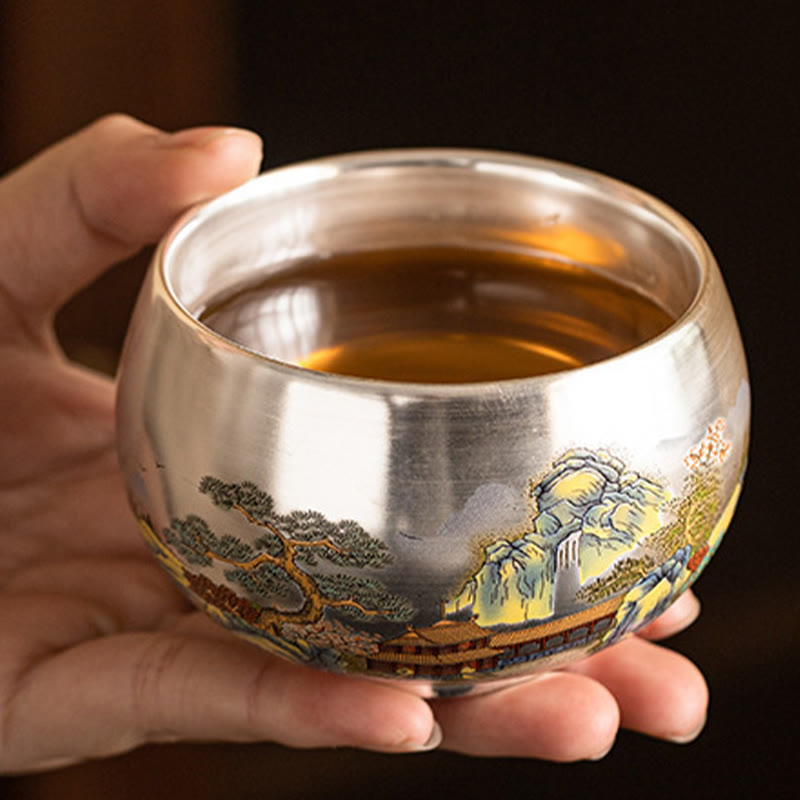 Nimara Ritual Fish Lotus Seaweed Valley Mountains Pine Tree Dragon Teacup Kung Fu Tea Cup With Gift Box