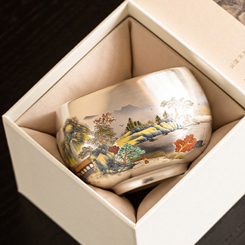 Nimara Ritual Fish Lotus Seaweed Valley Mountains Pine Tree Dragon Teacup Kung Fu Tea Cup With Gift Box