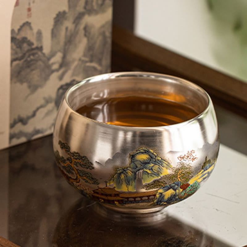 Nimara Ritual Fish Lotus Seaweed Valley Mountains Pine Tree Dragon Teacup Kung Fu Tea Cup With Gift Box