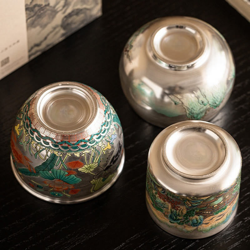 Nimara Ritual Fish Lotus Seaweed Valley Mountains Pine Tree Dragon Teacup Kung Fu Tea Cup With Gift Box