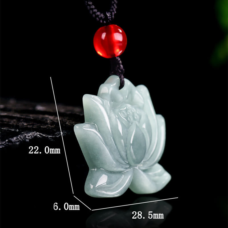 Nimara Ritual Lotus Flower Pattern Carved Jade Prosperity Necklace Pendant