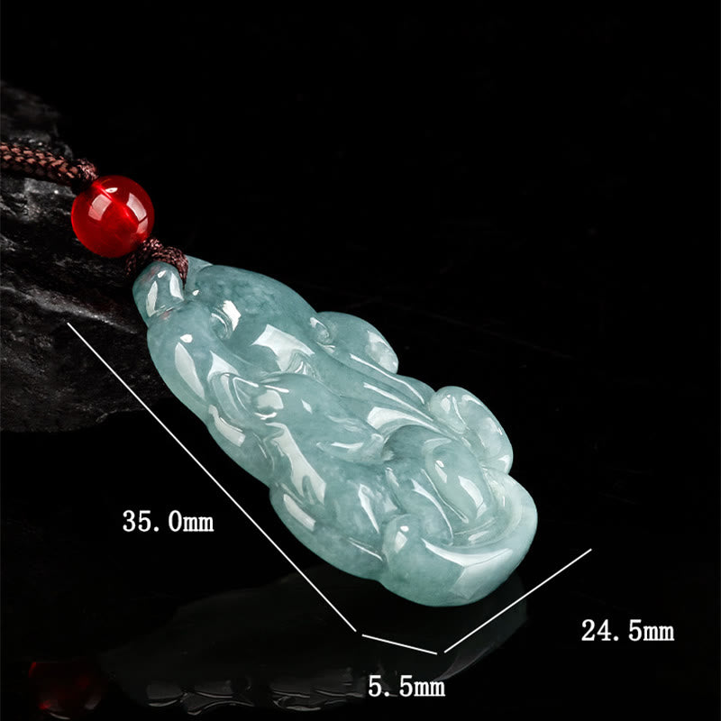 Nimara Ritual Natural Green Jade Nine Tailed Fox Fairy Prosperity Necklace Pendant