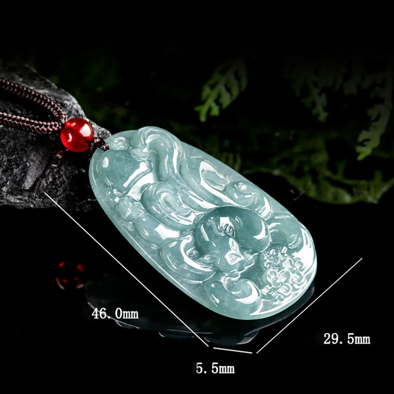 Nimara Ritual Natural Green Jade Nine Tailed Fox Flowers Luck Necklace Pendant