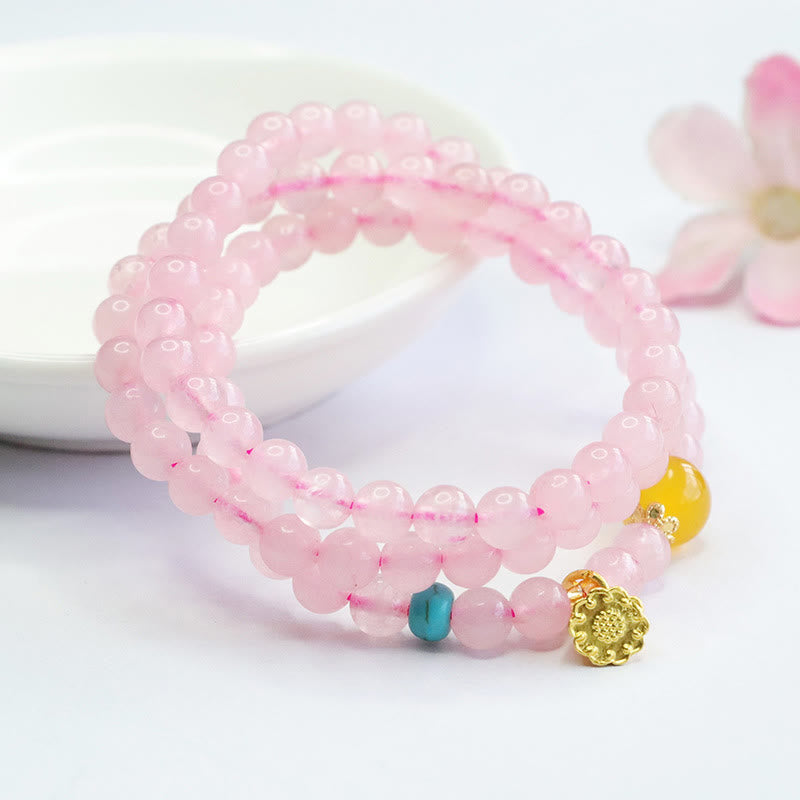 Nimara Ritual Pink Crystal Multi-Circle Yellow Chalcedony Lotus Warmth Bracelet