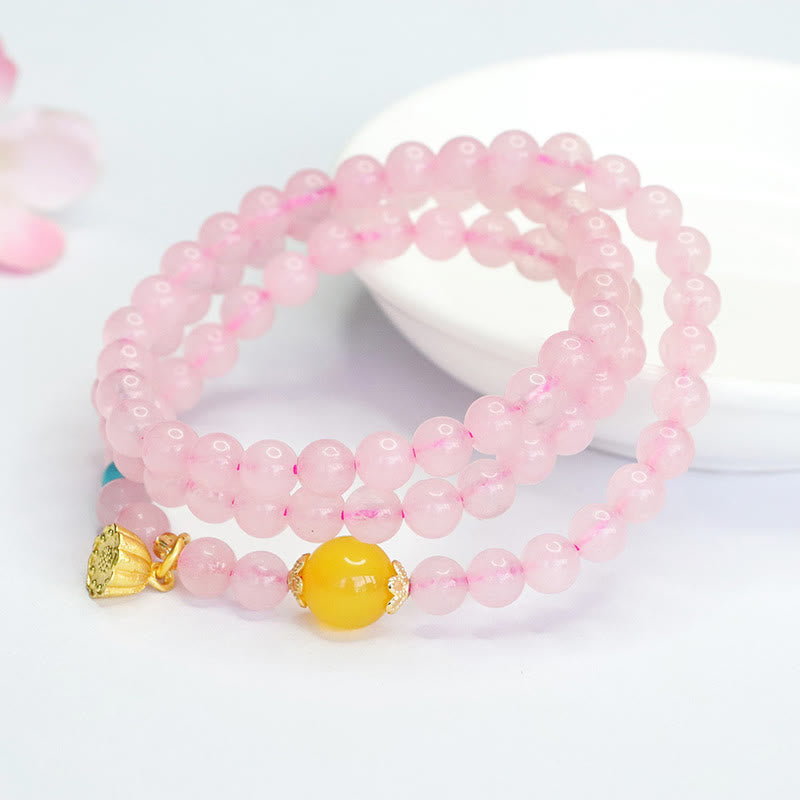 Nimara Ritual Pink Crystal Multi-Circle Yellow Chalcedony Lotus Warmth Bracelet