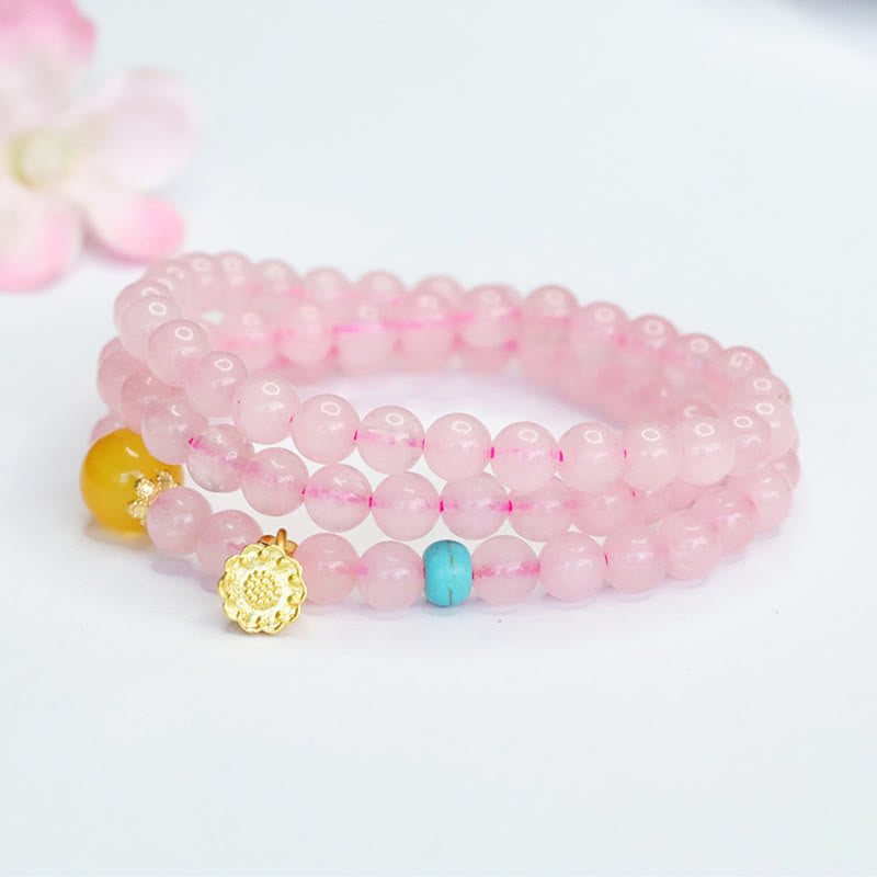 Nimara Ritual Pink Crystal Multi-Circle Yellow Chalcedony Lotus Warmth Bracelet