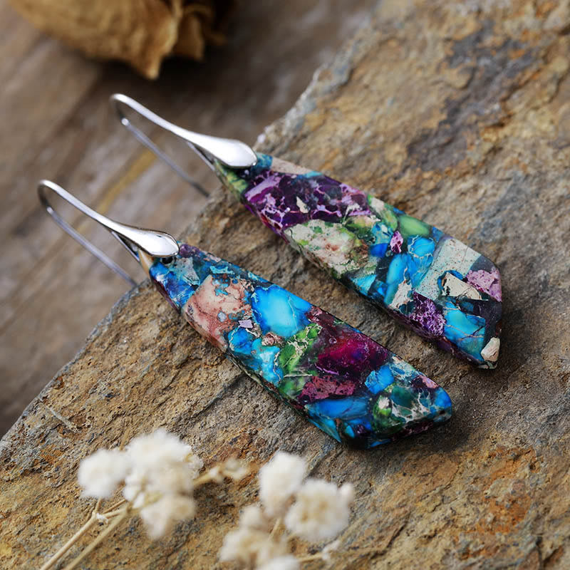 Nimara Ritual Natural Emperor Stone Geometric Crystal Anti-Stress Earrings