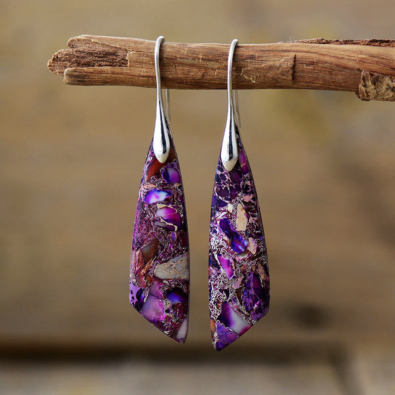 Nimara Ritual Natural Emperor Stone Geometric Crystal Anti-Stress Earrings
