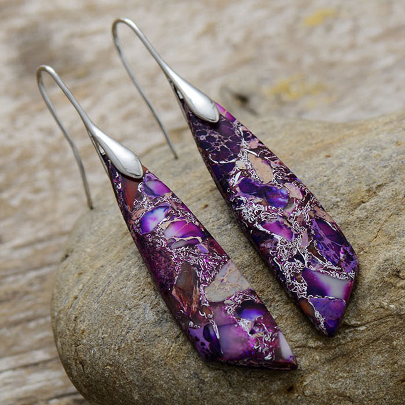 Nimara Ritual Natural Emperor Stone Geometric Crystal Anti-Stress Earrings
