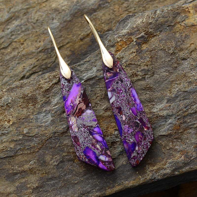 Nimara Ritual Natural Emperor Stone Geometric Crystal Anti-Stress Earrings