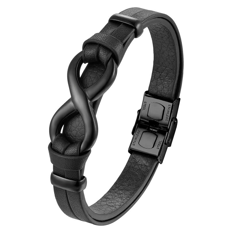 Nimara Ritual Endless Knot Titanium Steel Strengthen Leather Buckle Bracelet