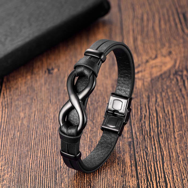 Nimara Ritual Endless Knot Titanium Steel Strengthen Leather Buckle Bracelet
