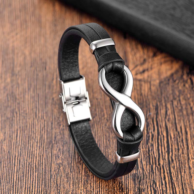 Nimara Ritual Endless Knot Titanium Steel Strengthen Leather Buckle Bracelet