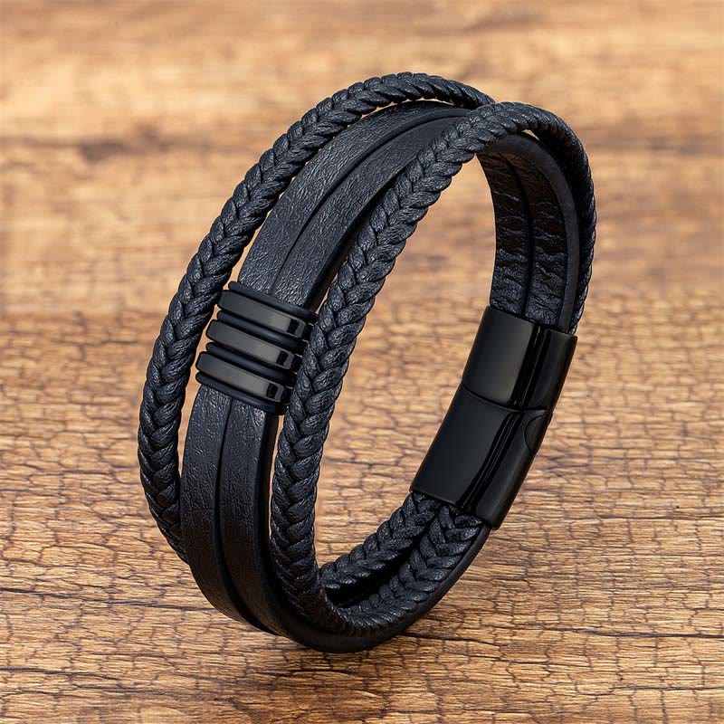 Nimara Ritual Handmade Braided Leather Calm Titanium Steel Buckle Bracelet