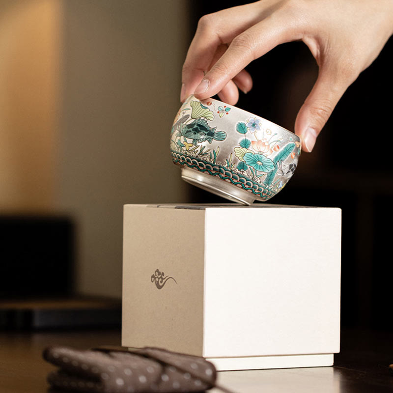 Nimara Ritual Fish Lotus Seaweed Valley Mountains Pine Tree Dragon Teacup Kung Fu Tea Cup With Gift Box