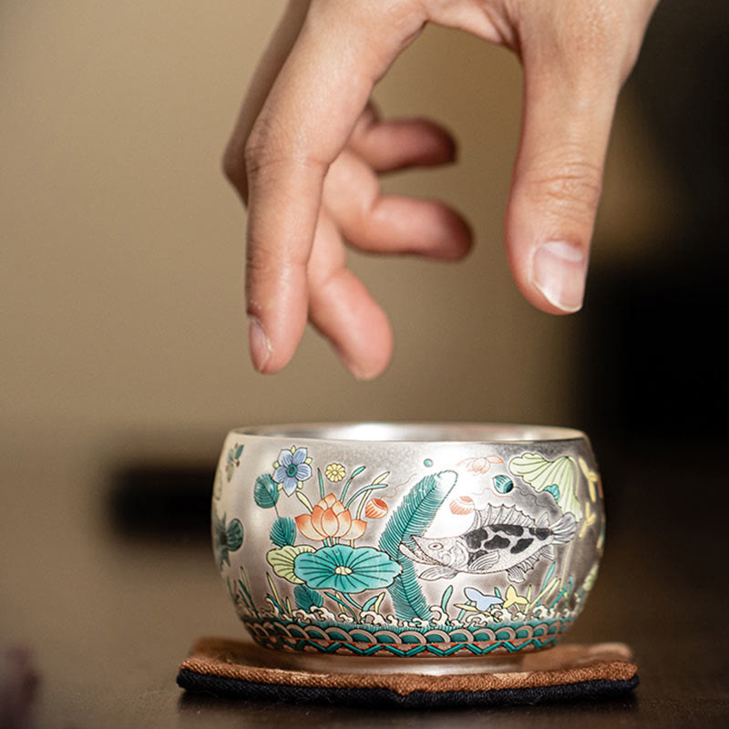 Nimara Ritual Fish Lotus Seaweed Valley Mountains Pine Tree Dragon Teacup Kung Fu Tea Cup With Gift Box
