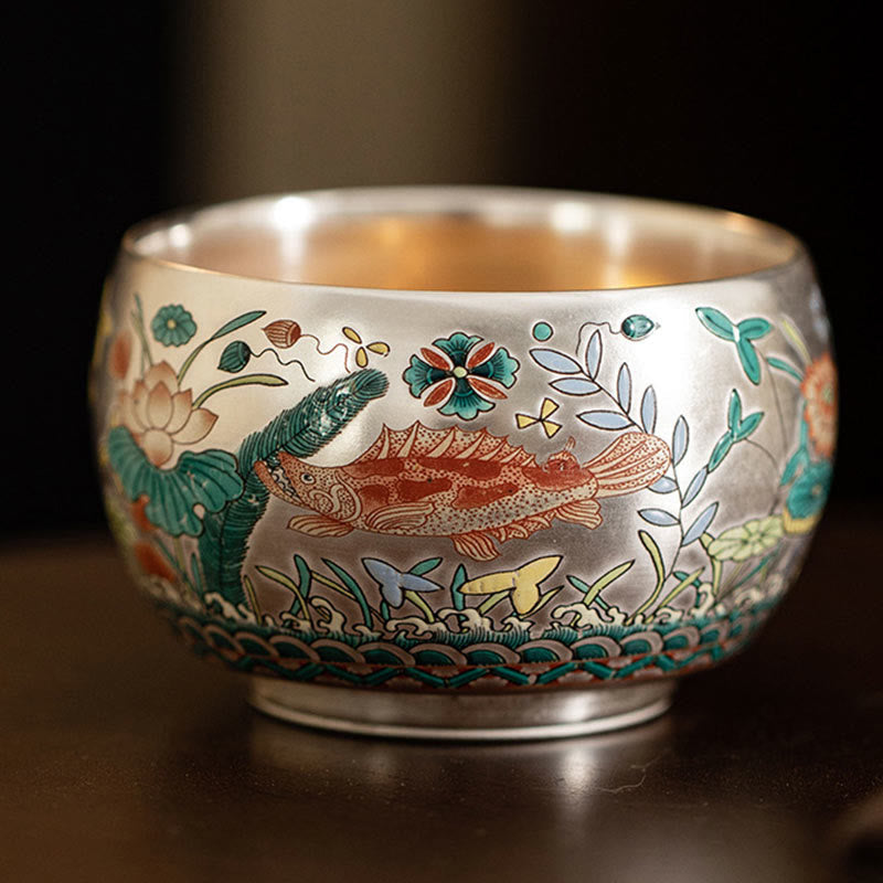 Nimara Ritual Fish Lotus Seaweed Valley Mountains Pine Tree Dragon Teacup Kung Fu Tea Cup With Gift Box