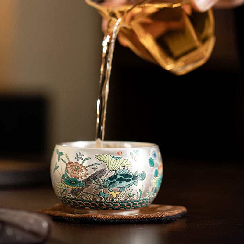 Nimara Ritual Fish Lotus Seaweed Valley Mountains Pine Tree Dragon Teacup Kung Fu Tea Cup With Gift Box