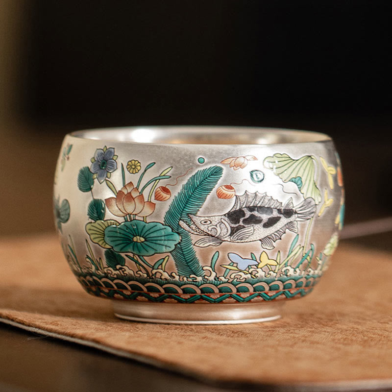 Nimara Ritual Fish Lotus Seaweed Valley Mountains Pine Tree Dragon Teacup Kung Fu Tea Cup With Gift Box