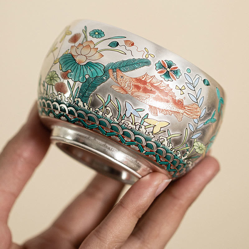 Nimara Ritual Fish Lotus Seaweed Valley Mountains Pine Tree Dragon Teacup Kung Fu Tea Cup With Gift Box