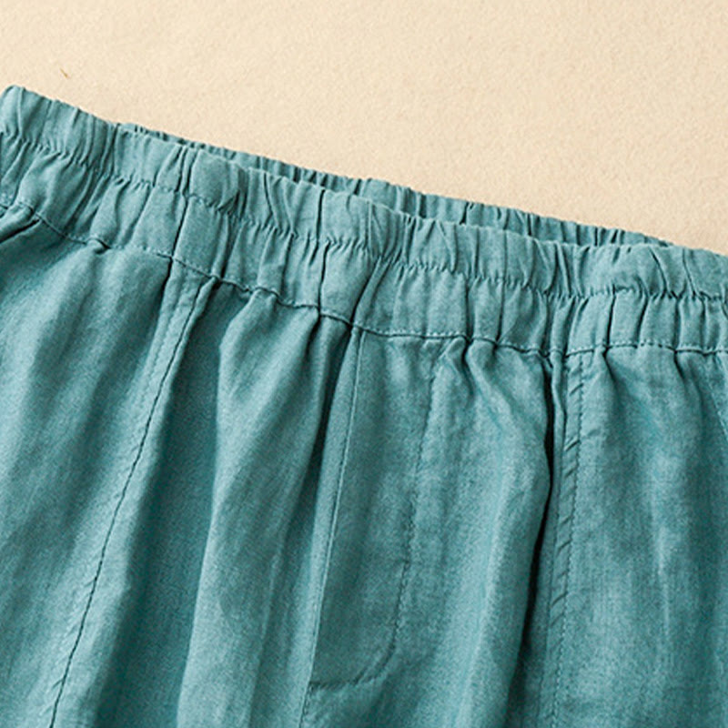Nimara Ritual Summer Solid Color Side Button Design Cotton Linen Women's Harem Pants With Pockets