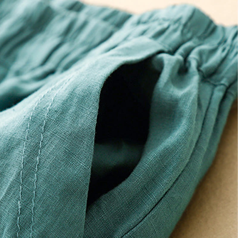 Nimara Ritual Summer Solid Color Side Button Design Cotton Linen Women's Harem Pants With Pockets