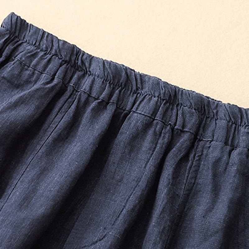 Nimara Ritual Summer Solid Color Side Button Design Cotton Linen Women's Harem Pants With Pockets