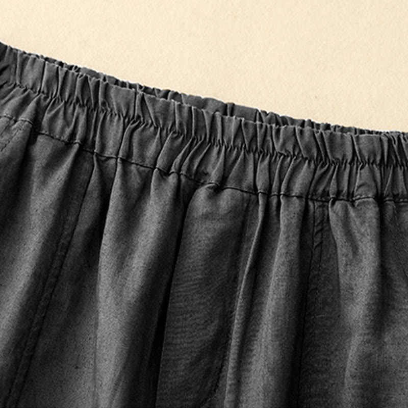 Nimara Ritual Summer Solid Color Side Button Design Cotton Linen Women's Harem Pants With Pockets
