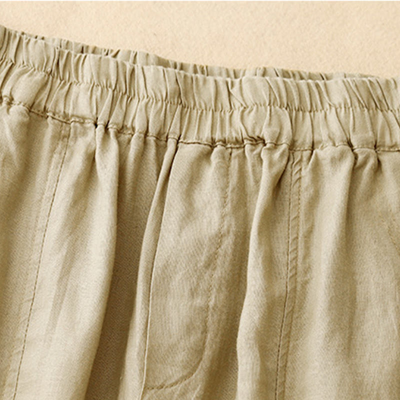 Nimara Ritual Summer Solid Color Side Button Design Cotton Linen Women's Harem Pants With Pockets