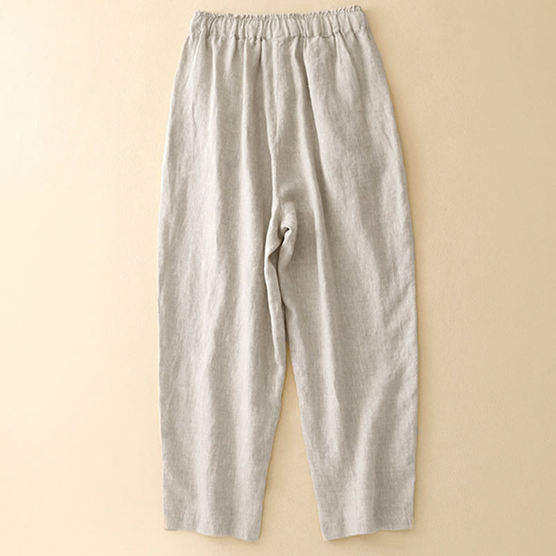 Nimara Ritual Summer Solid Color Side Button Design Cotton Linen Women's Harem Pants With Pockets