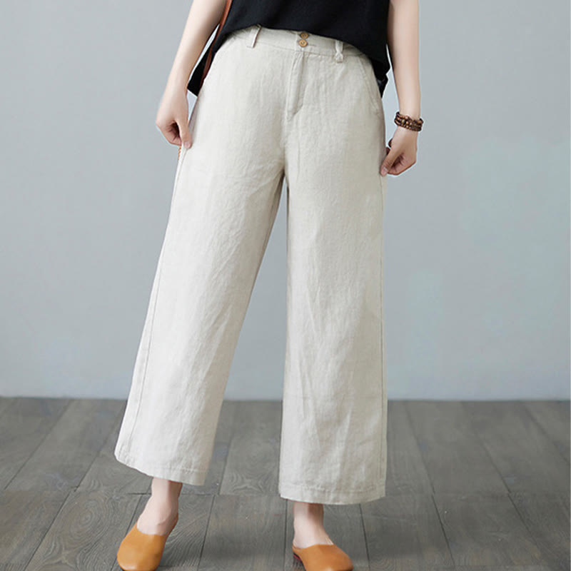 Nimara Ritual Daily Solid Color Patchwork Simple Design Cotton Linen Women's Pants With Pockets