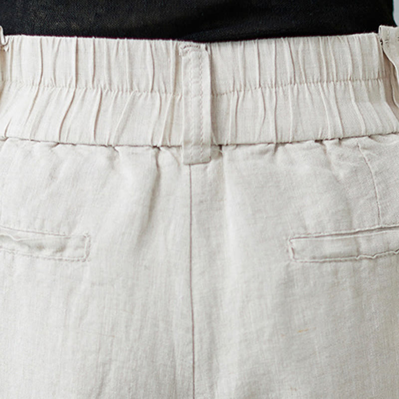 Nimara Ritual Daily Solid Color Patchwork Simple Design Cotton Linen Women's Pants With Pockets