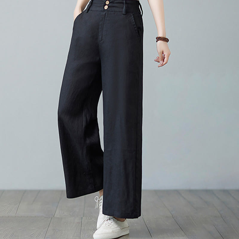 Nimara Ritual Daily Solid Color Patchwork Simple Design Cotton Linen Women's Pants With Pockets