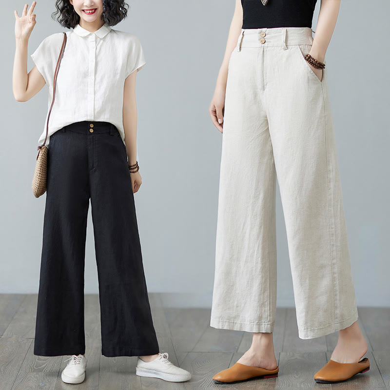 Nimara Ritual Daily Solid Color Patchwork Simple Design Cotton Linen Women's Pants With Pockets