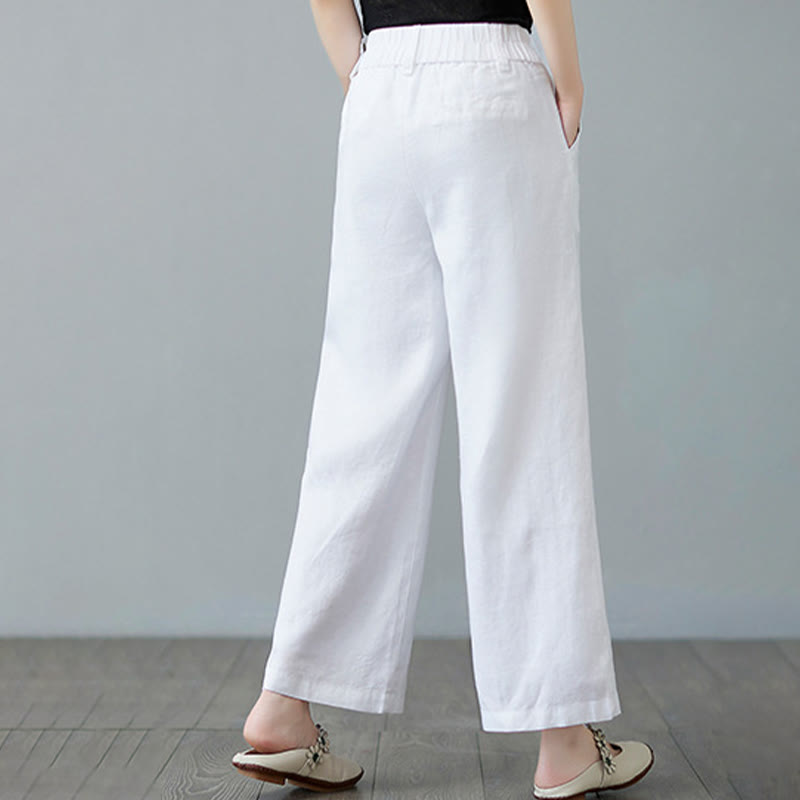 Nimara Ritual Daily Solid Color Patchwork Simple Design Cotton Linen Women's Pants With Pockets