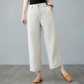 Nimara Ritual Daily Solid Color Patchwork Simple Design Cotton Linen Women's Pants With Pockets